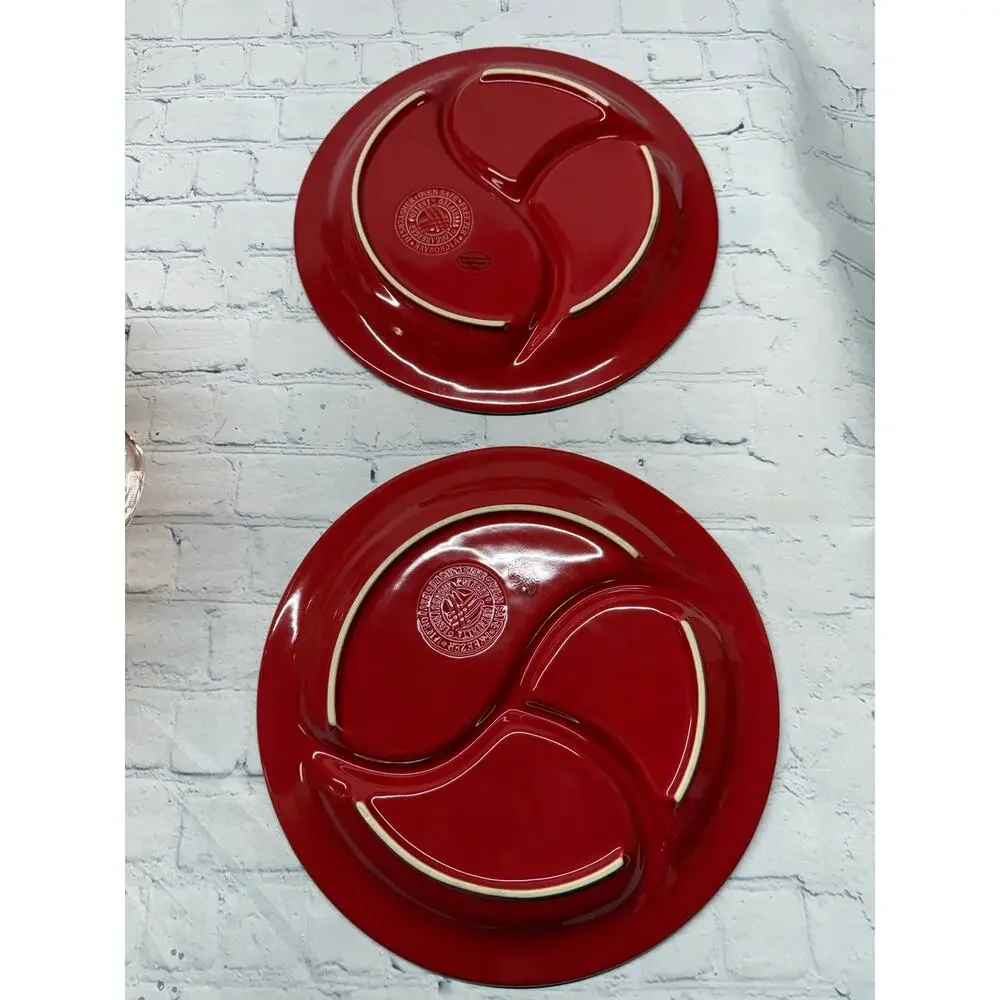 Longaberger Pottery Woven Traditions Red Tomato Divided Dinner Plate 10